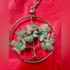 New Elegant Stainless Steel  Tree of Life with  Green Stines  Pendant Necklace
